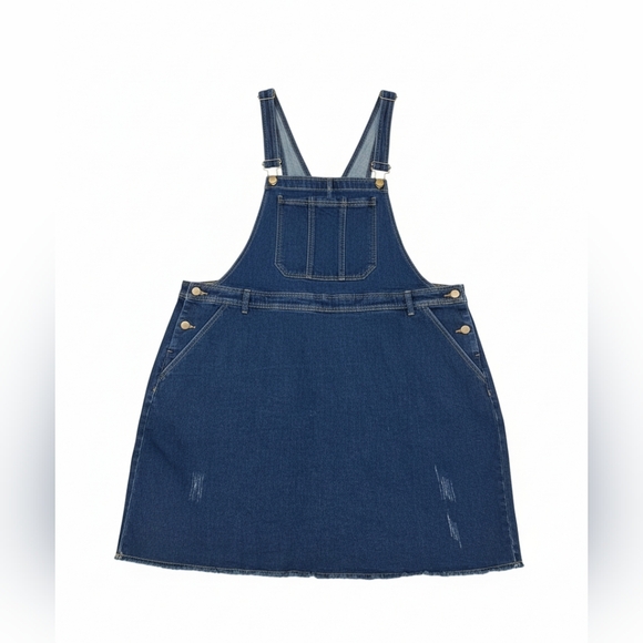 2 For $20 Dark Blue Denim Overall Jean Dress 3x NWT Plus - Picture 2 of 5